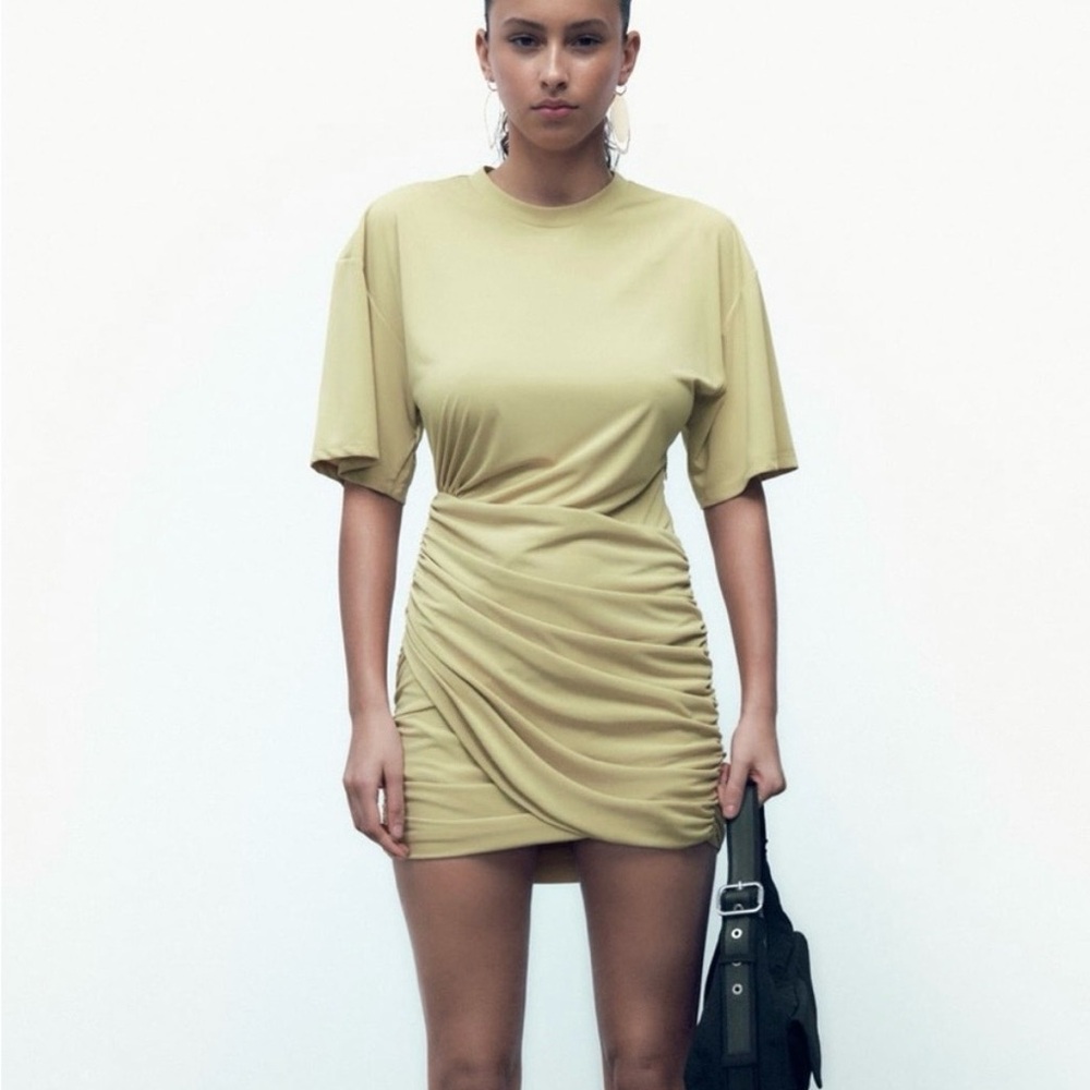 Zara Yellow Ruched/Draped Dress